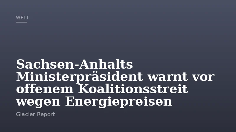 Sachsen-Anhalts Ministerpräsident warnt vor offenem Koalitionsstreit wegen Energiepreisen